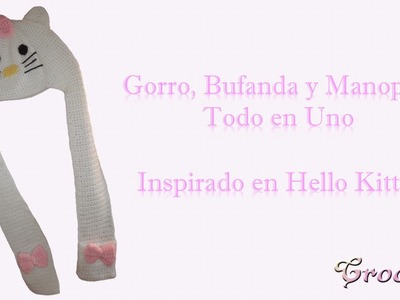 Gorro, bufanda y manoplas tejidas a crochet - inspirada en Hello Kitty