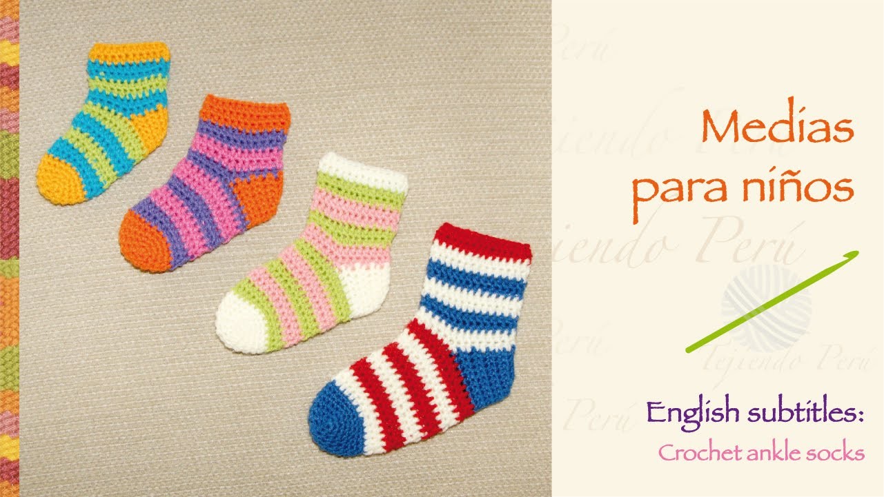 Medias o calcetines tejidas a crochet. English subtitles crochet ankle socks