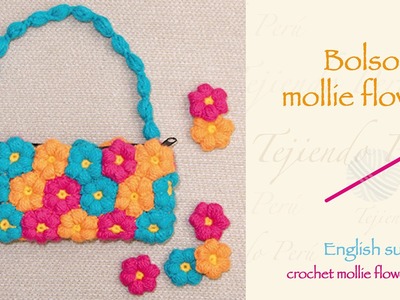Bolso con mollie flowers tejidas a crochet