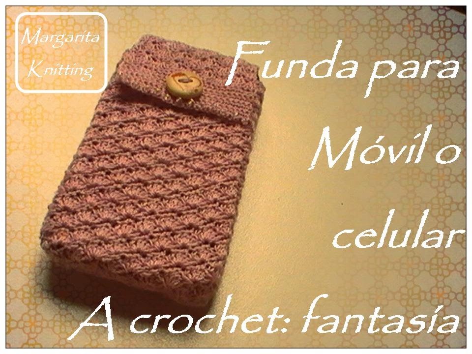 Funda para móvil o celular a crochet: fantasía (zurdo)