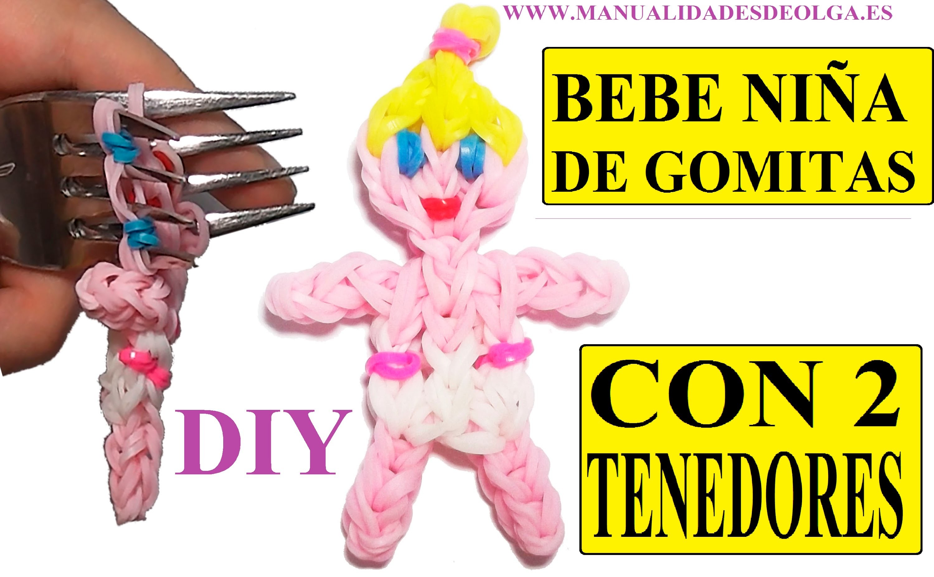 COMO HACER UNA BEBE NIÑA DE GOMITAS (BABY GIRL CHARM) CON DOS TENEDORES. TUTORIAL DIY