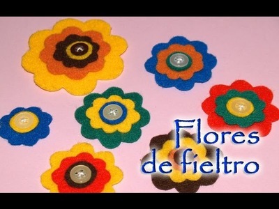 Flores de Fieltro con Botones - DIY - Felt Flowers with Buttons