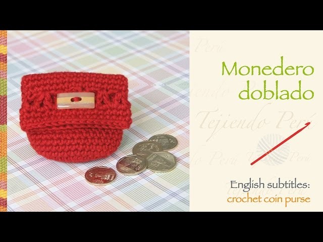Monedero doblado tejido a crochet. English subtitles: crochet folded coin purse!