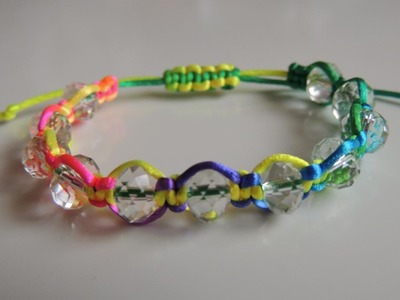 Tutorial DIY Pulsera Fluor con facetadas de cristal con nudo ajustable. Bracelet fluor beads.