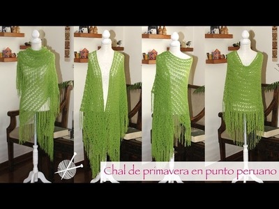 Chal de primavera tejido en palitos en punto peruano. Knitted spring shawl (broomstick lace stitch)