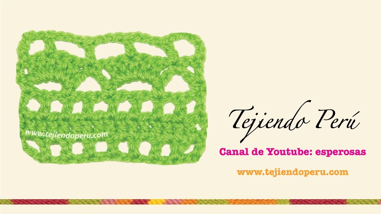 Punto fantasía # 38 tejido a crochet: conchitas y arcos