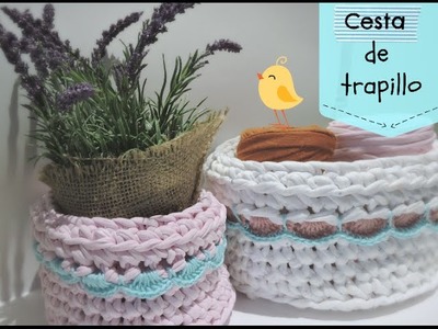 Cómo hacer una cesta de trapillo con borde - How to make crochet basket