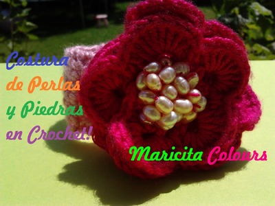 Crochet Tutorial Costura de Piedras.cuentas.Perlas a tejidos - Sew beads - Nähen Perlen Häkeln