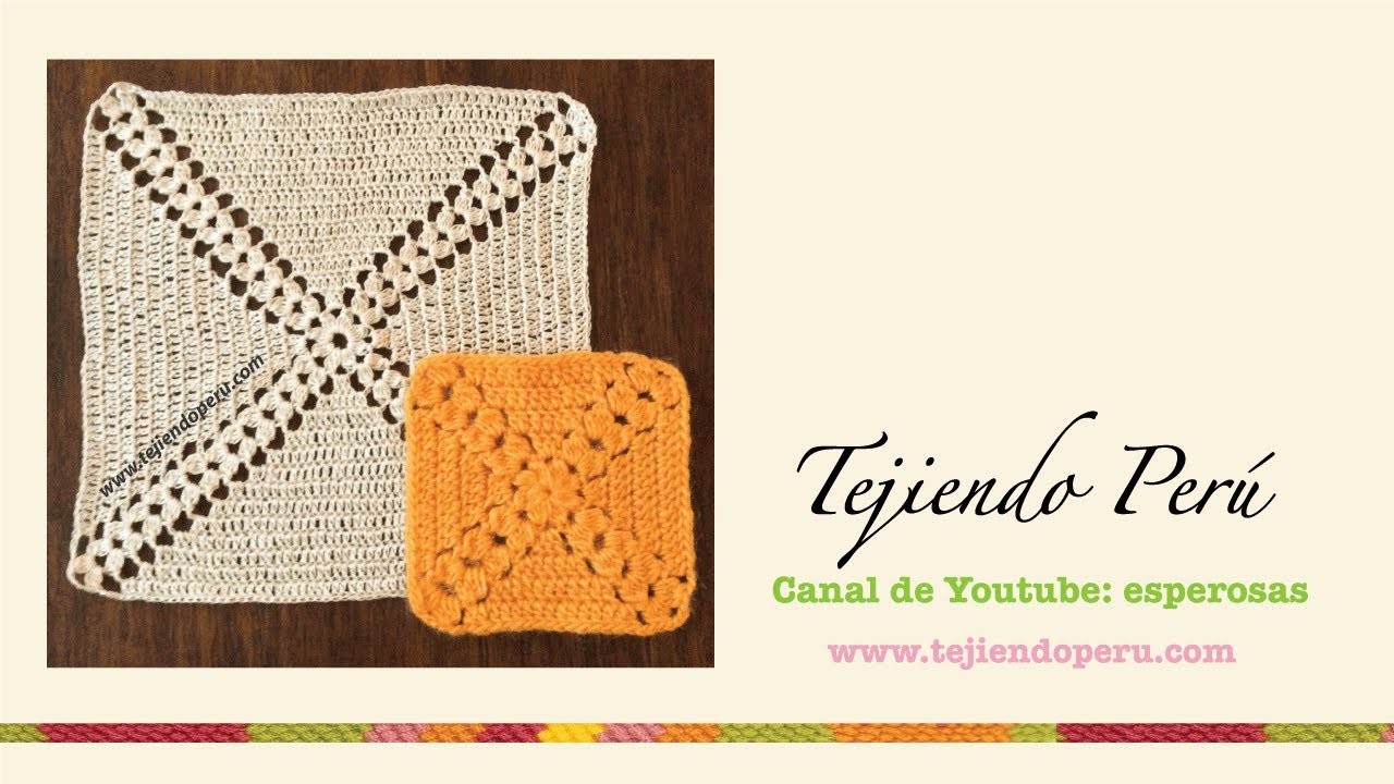 Cuadrado sin fin con piñas tejido a crochet