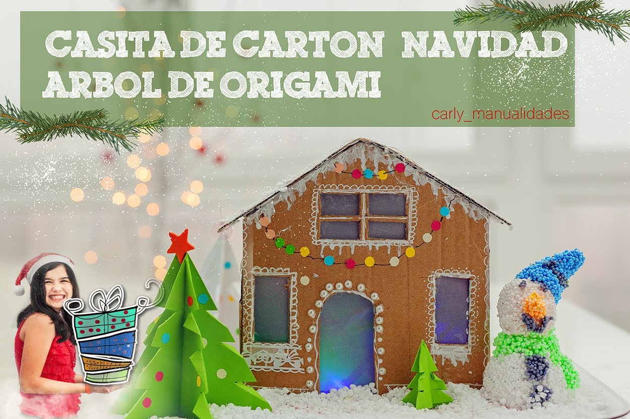 Diy Decoracion De Navidad Casita De Carton Con Luzarbol De Origami