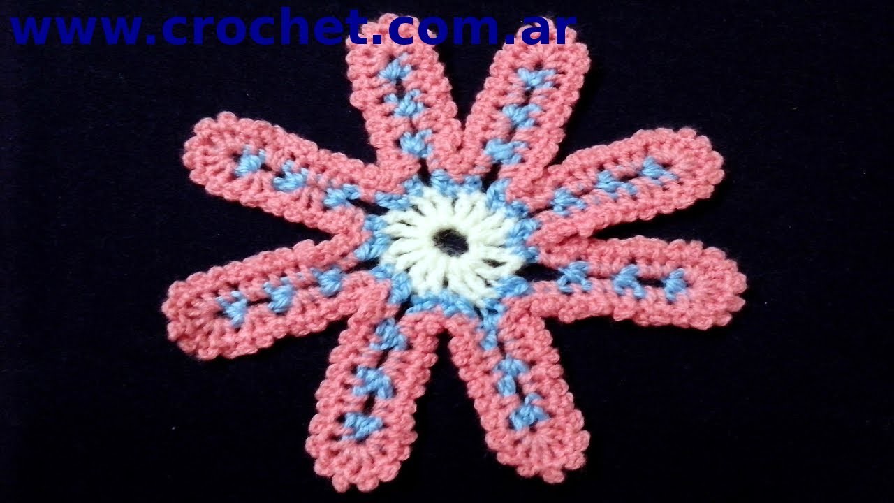 Flor Nº 8 en tejido crochet tutorial paso a paso.