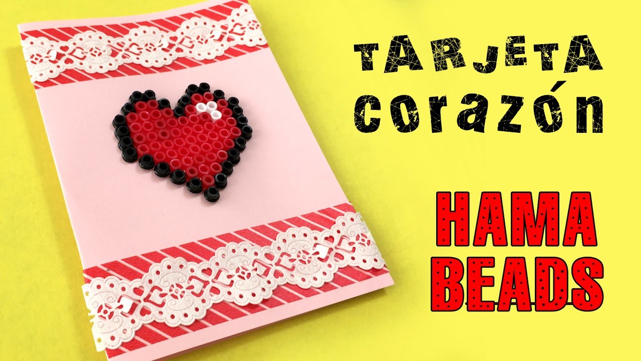 Tarjeta con corazón de hama beads * San Valentín