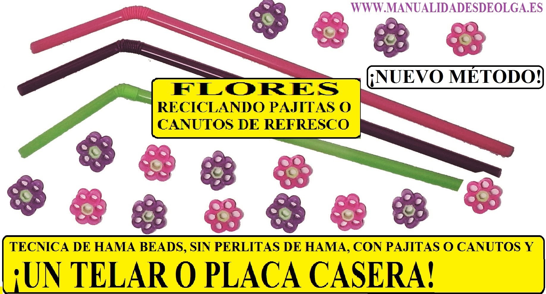 ¡NUEVO MÉTODO!. telar o placa casera para utilizar pajitas como hama beads y hacemos una flor