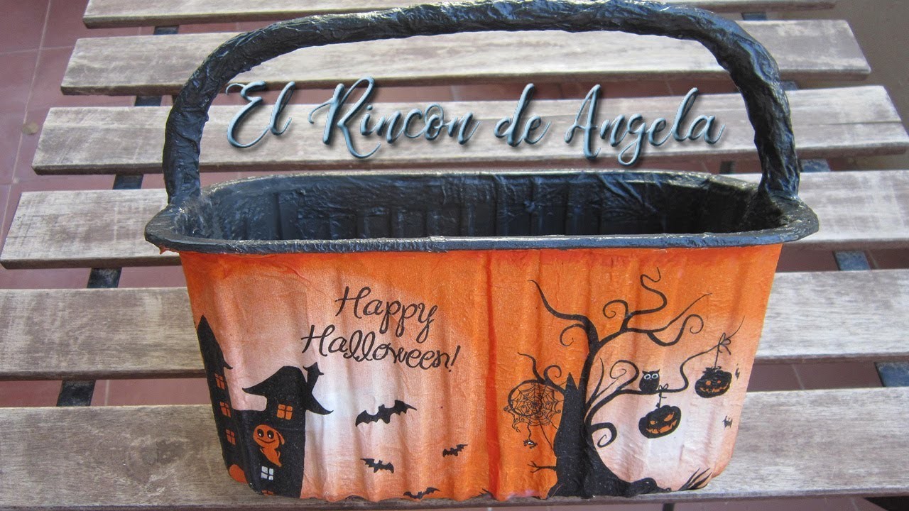 Cesto de halloween con decoupage y material reciclado-Diy manualidades dia de los muertos