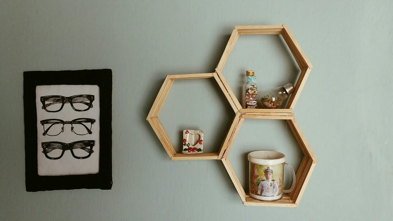 DIY- Nicho Hexagonal com palitos de picolé! Simples, fácil e rápido! | Rannier