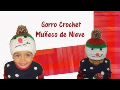 Gorro navideño a crochet (muñeco de nieve)