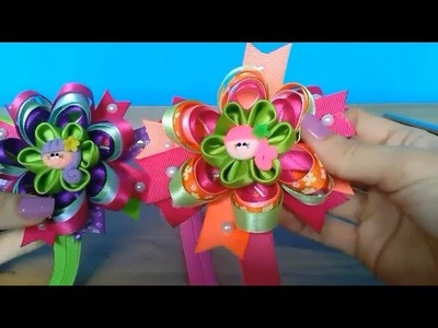 DIY Cintillo  para bebitas  con flor Kanzashi en cinta de razo