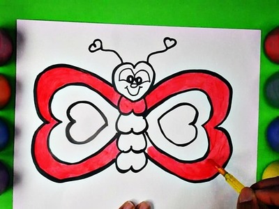 Como Dibujar una Mariposa en Forma de corazón y Colorear con Pintura