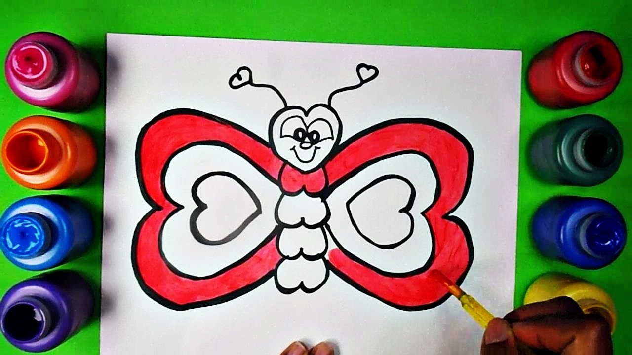 Como Dibujar una Mariposa en Forma de corazón y Colorear con Pintura