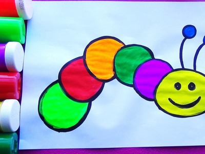 Como dibujar y colorear un GUSANO - dibujos fáciles para niños y niñas - JUEGOS Y COLORES