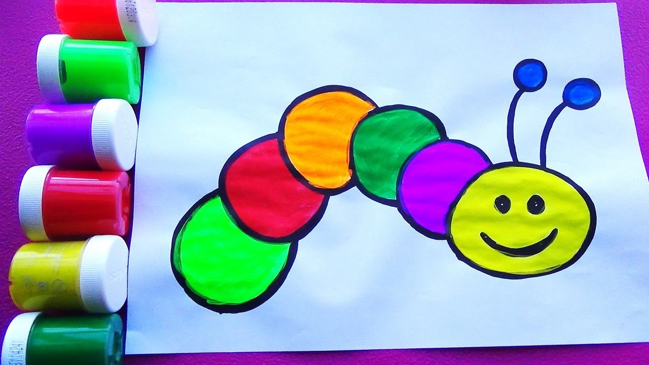 Como dibujar y colorear un GUSANO - dibujos fáciles para niños y niñas - JUEGOS Y COLORES