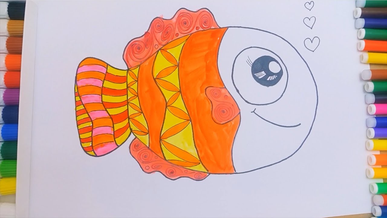 Como Dibujar y Colorear Un Pez de Colores - Dibujos Para Niños. FunKeep