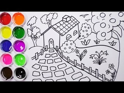Como Dibujar Y Colorear Una Casa Con Arbol y Un Jardin - Dibujos Para Niños. Funkeep