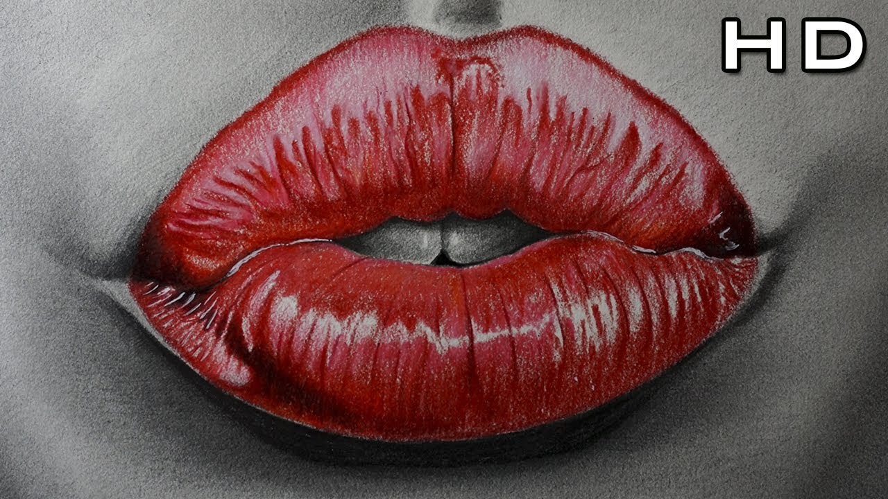 Dibujo Realista de unos Labios Rojos con Lápices de Colores - Labios sensuales