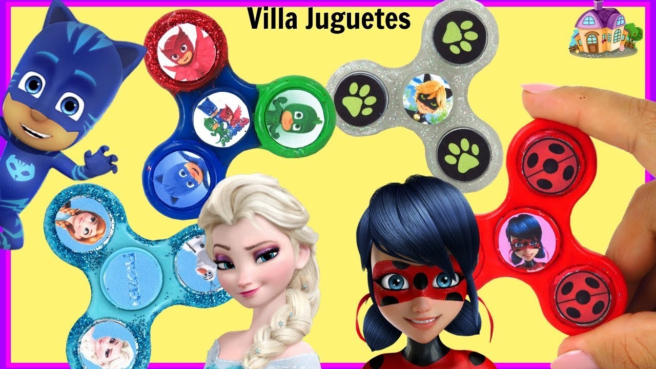 DIY    Decorando Fidget Spinners con Personajes de Lady Bug Cat Noir Frozen y PJ Mask