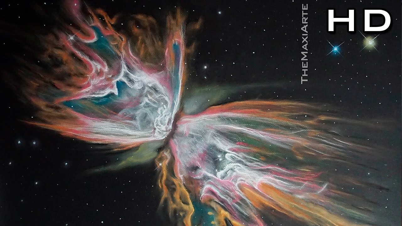 Hermoso Dibujo de la Nebulosa Mariposa - Universo con Lápices y Pastel