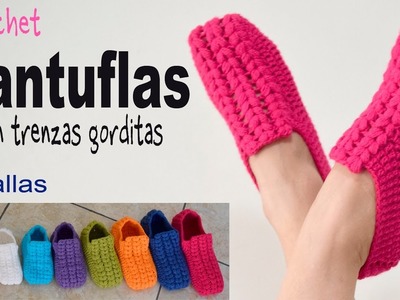 Zapatos o pantuflas UNISEX con trenzas gorditas a crochet en 9 tallas - Tejiendo Perú