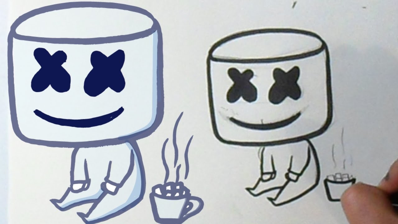 Cómo dibujar a Marshmello Kawaii