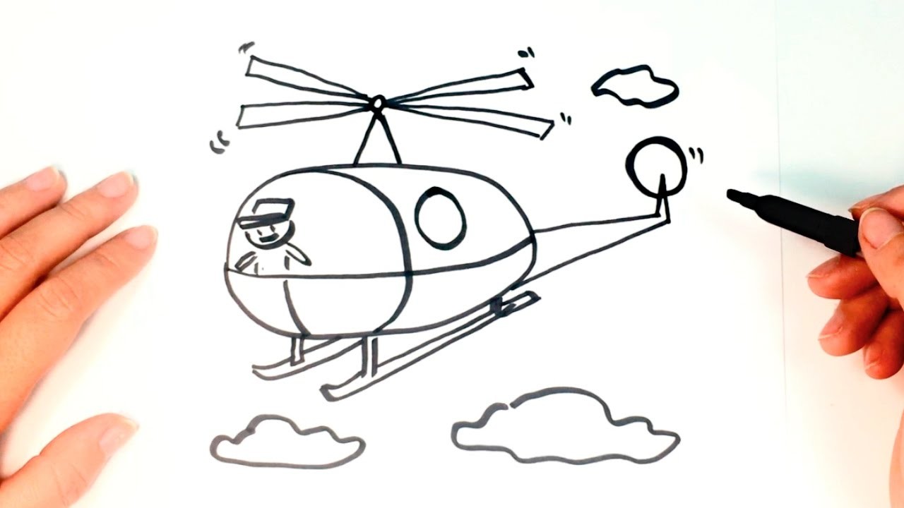Cómo dibujar un Helicóptero para niños | Dibujo de Helicóptero paso a paso