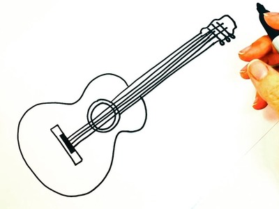 Cómo dibujar una Guitarra Acústica paso a paso | Dibujo fácil de una Guitarra Acústica