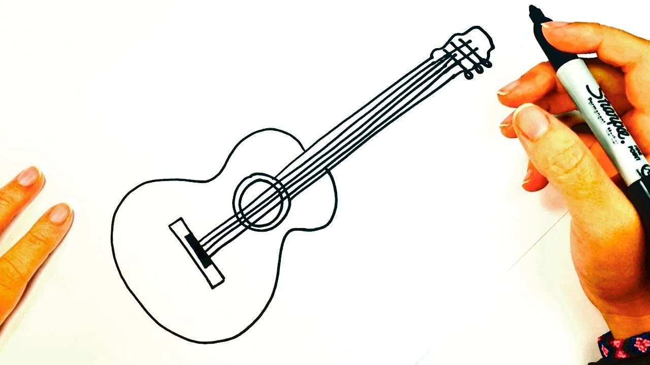 Cómo dibujar una Guitarra Acústica paso a paso | Dibujo fácil de una Guitarra Acústica