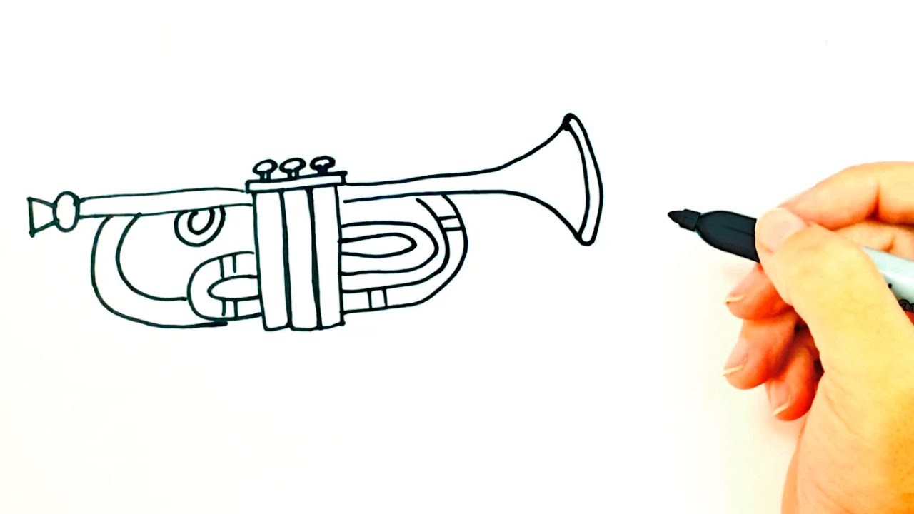 Cómo dibujar una Trompeta para niños | Dibujo de Trompeta paso a paso