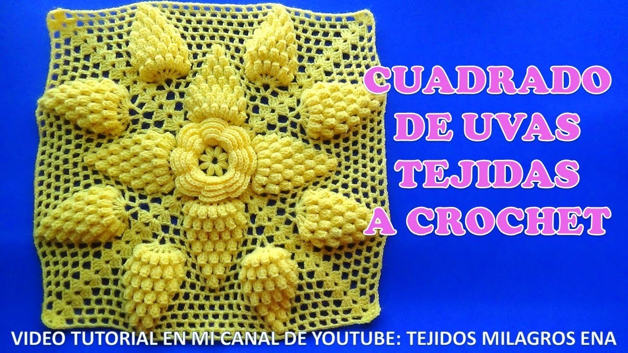 Cuadrado de Uvas a crochet paso a paso para Colchas y Cojines VIDEO TUTORIAL