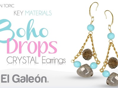 Fashion Topic El Galeón Boho Drop Crystal Earrings (Aretes Boho con Gota de Cristal).