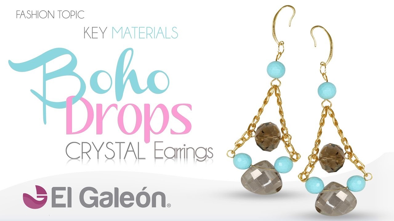 Fashion Topic El Galeón Boho Drop Crystal Earrings (Aretes Boho con Gota de Cristal).