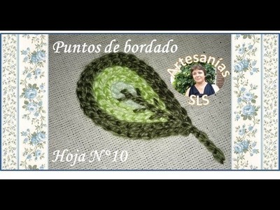 Puntos de bordado ♥ Punto cadena ♥ Hoja N°10 ♥.♥Hand embroidery ♥ Chain stitch ♥