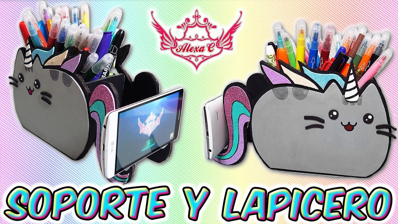 ♥ Tutorial: Pusheen Unicornio Kawaii Soporte Móvil y Lapicero.Portalápices  ♥