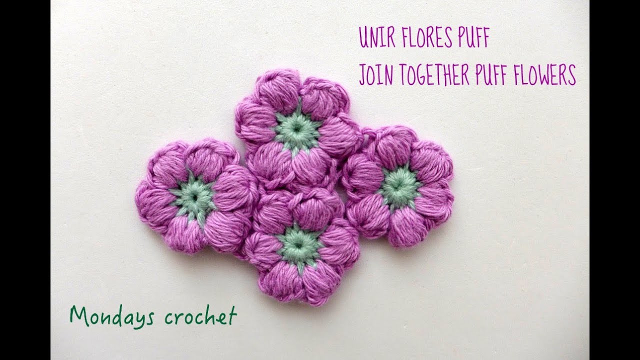 Unir flores puff. Join together puff flowers