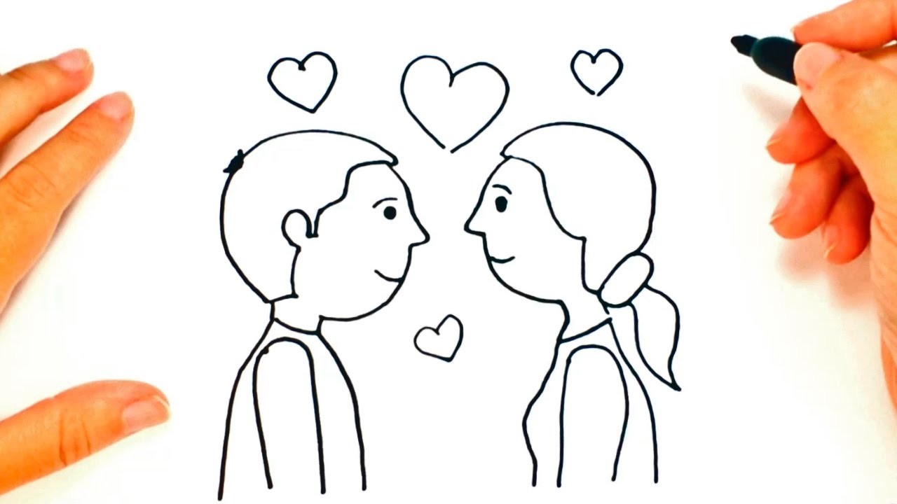 Cómo dibujar una Pareja de Enamorados paso a paso | Dibujo fácil de Pareja de Enamorados