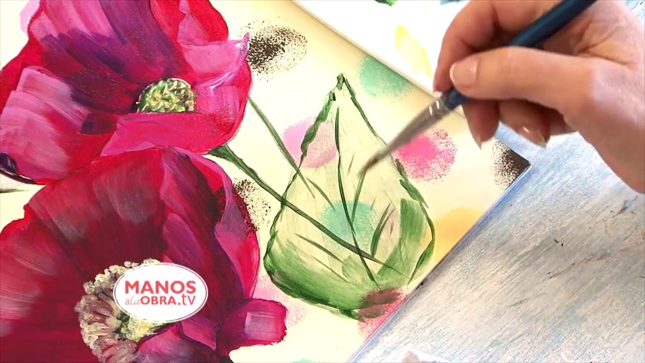 Pintar Flores en Acrilico - Cuadro Amapolas y Lunares -