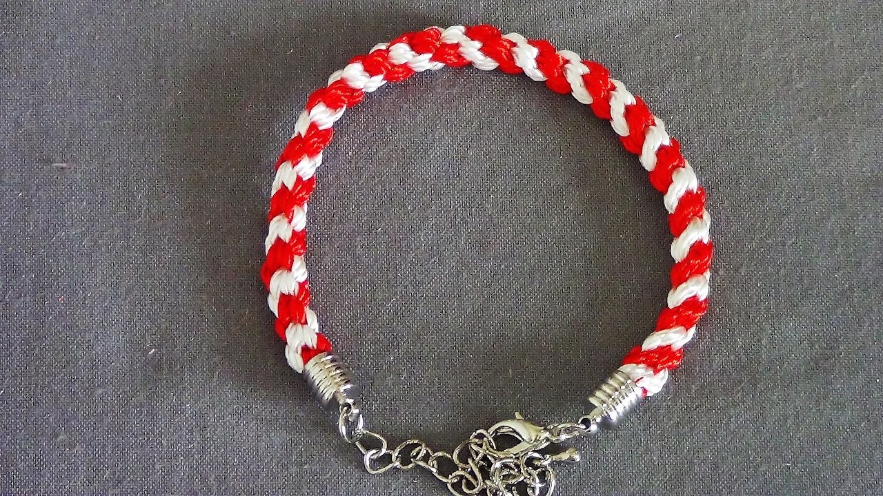 Pulsera Kumihimo rayas rojas y blancas