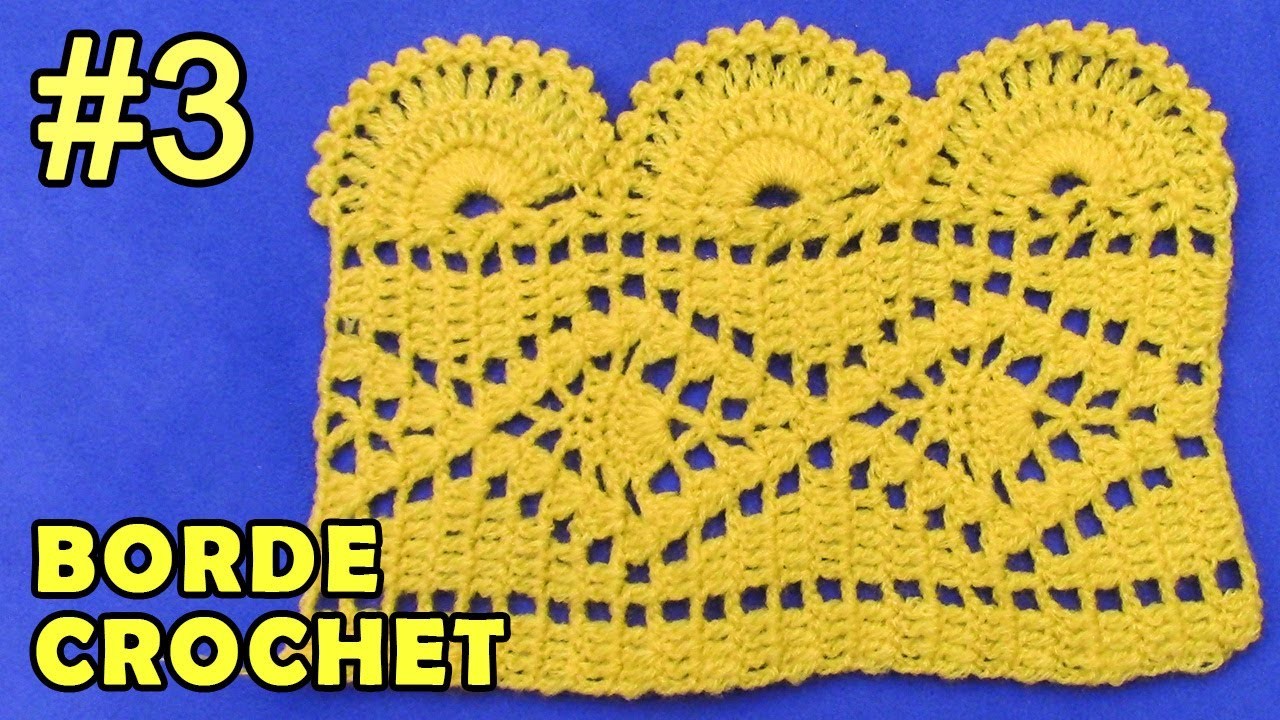 Borde #3 tejido a crochet, fácil de hacer en punto pavo real con arañitas pequeñas
