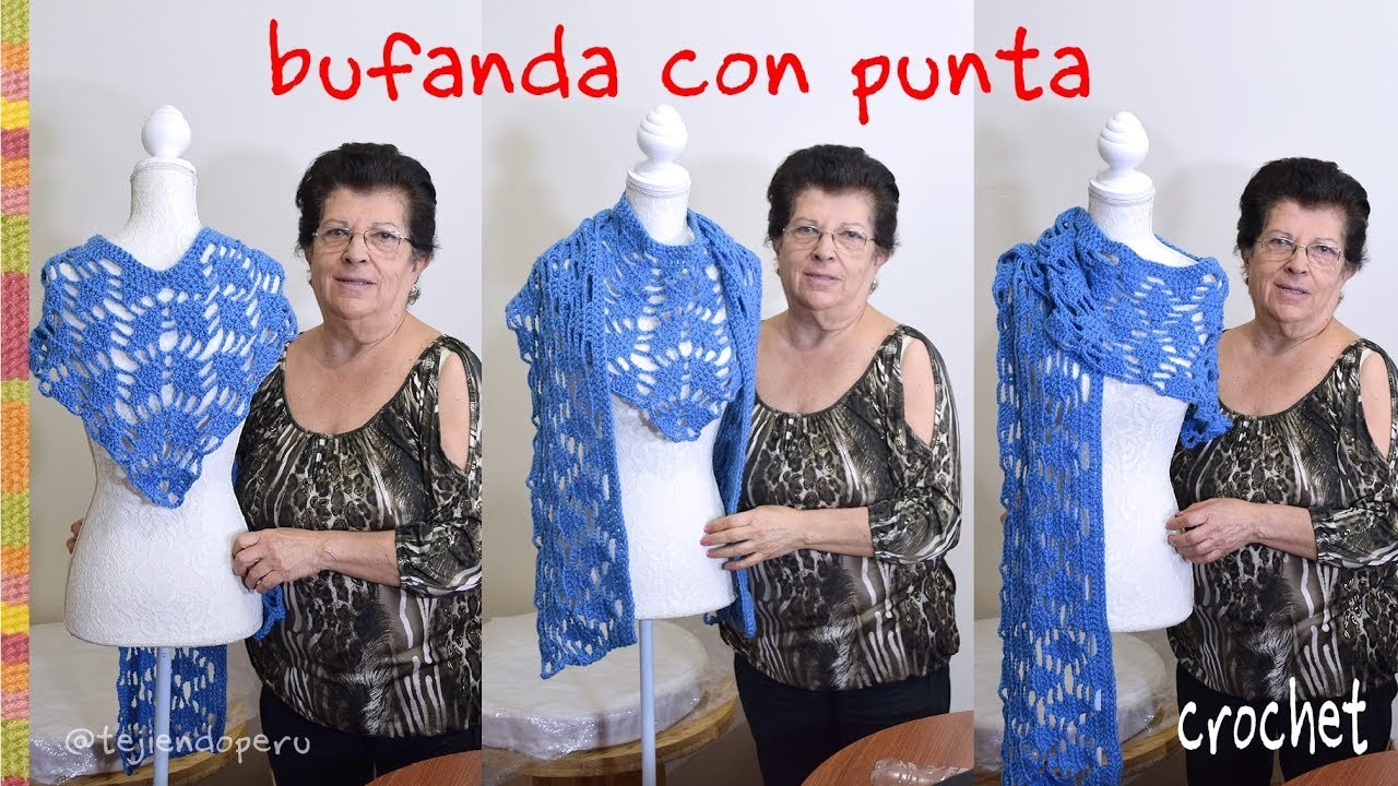 Bufanda con punta en forma de L tejida a crochet. Tejiendo Perú
