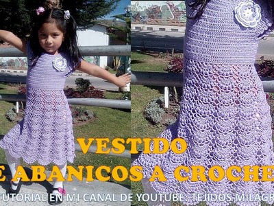 VESTIDO A CROCHET PARA NIÑAS DE 5 A 7 AÑOS EN PUNTO ABANICOS PASO A PASO