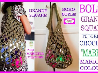 Bolso con Granny Square  a Crochet "Mabel"  Boho Style por Maricita Colours