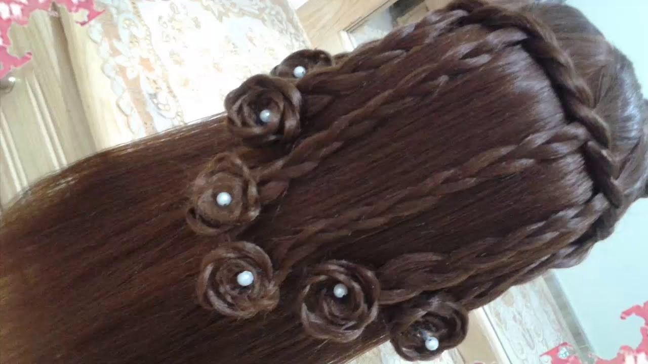 Peinados con rosas sencillos y faciles para cabello largo bonitos y rapidos con trenzas para niña#40